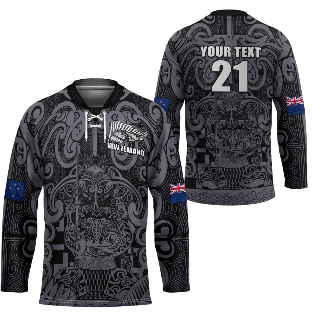 Custom New Zealand Taiaha Maori Hockey Jersey Minimalist Silver Fern All Black LT9 - Polynesian Pride
