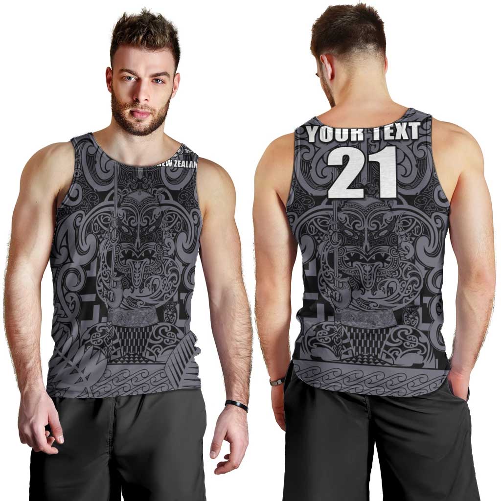 Custom New Zealand Taiaha Maori Men Tank Top Minimalist Silver Fern All Black - Polynesian Pride