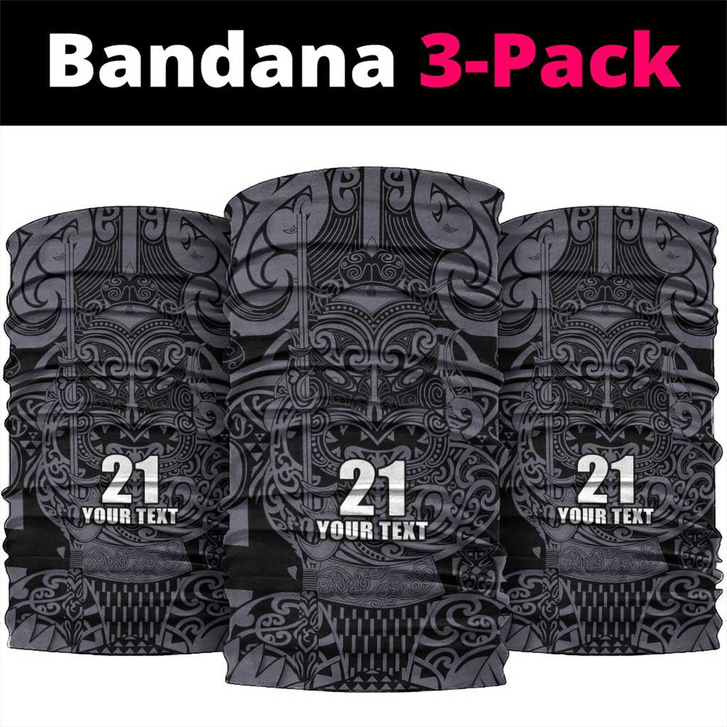 New Zealand Taiaha Maori Neck Gaiter Minimalist Silver Fern All Black LT9