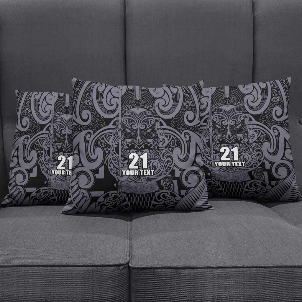 Custom New Zealand Taiaha Maori Pillow Cover Minimalist Silver Fern All Black - Polynesian Pride