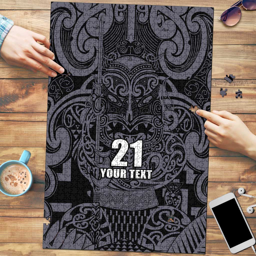 Custom New Zealand Taiaha Maori Puzzle Minimalist Silver Fern All Black - Polynesian Pride