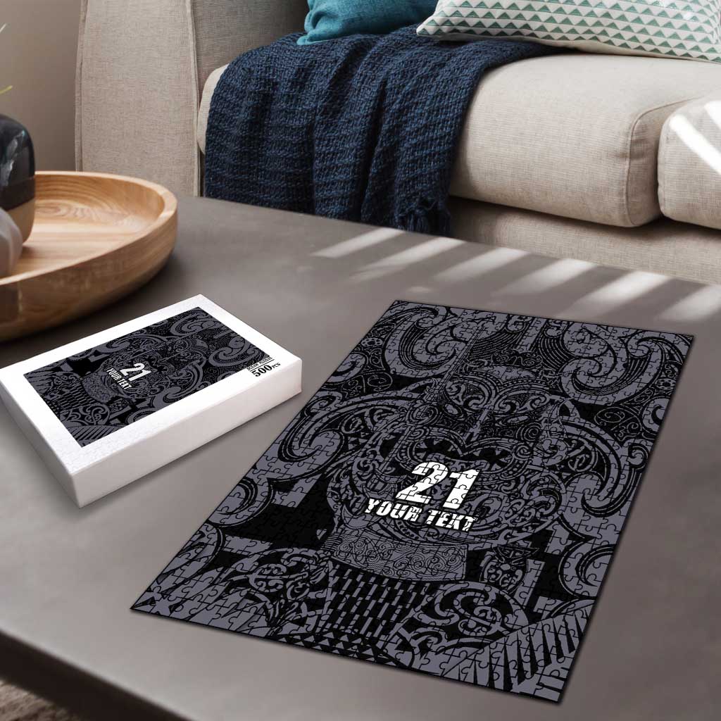 Custom New Zealand Taiaha Maori Puzzle Minimalist Silver Fern All Black - Polynesian Pride