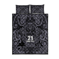 Custom New Zealand Taiaha Maori Quilt Bed Set Minimalist Silver Fern All Black - Polynesian Pride
