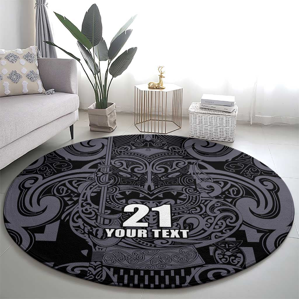 Custom New Zealand Taiaha Maori Round Carpet Minimalist Silver Fern All Black - Polynesian Pride