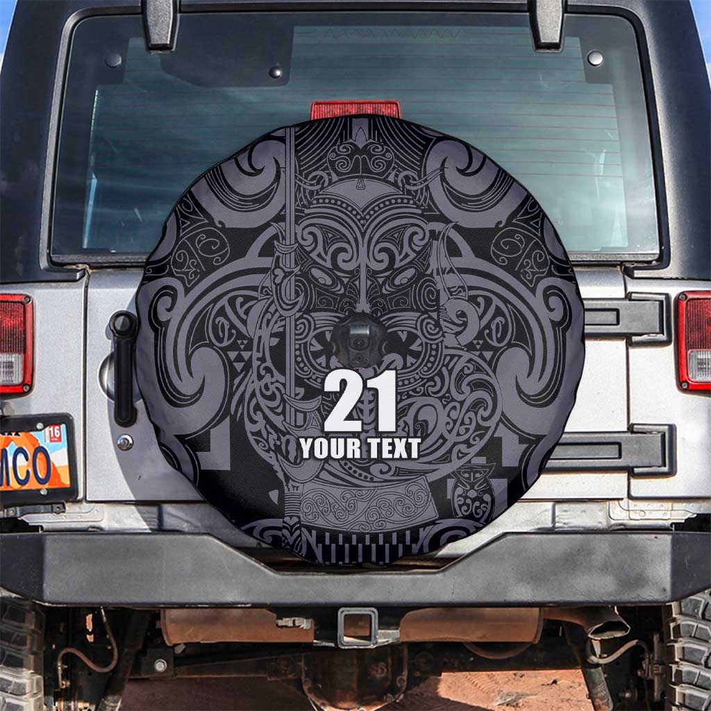 Custom New Zealand Taiaha Maori Spare Tire Cover Minimalist Silver Fern All Black - Polynesian Pride