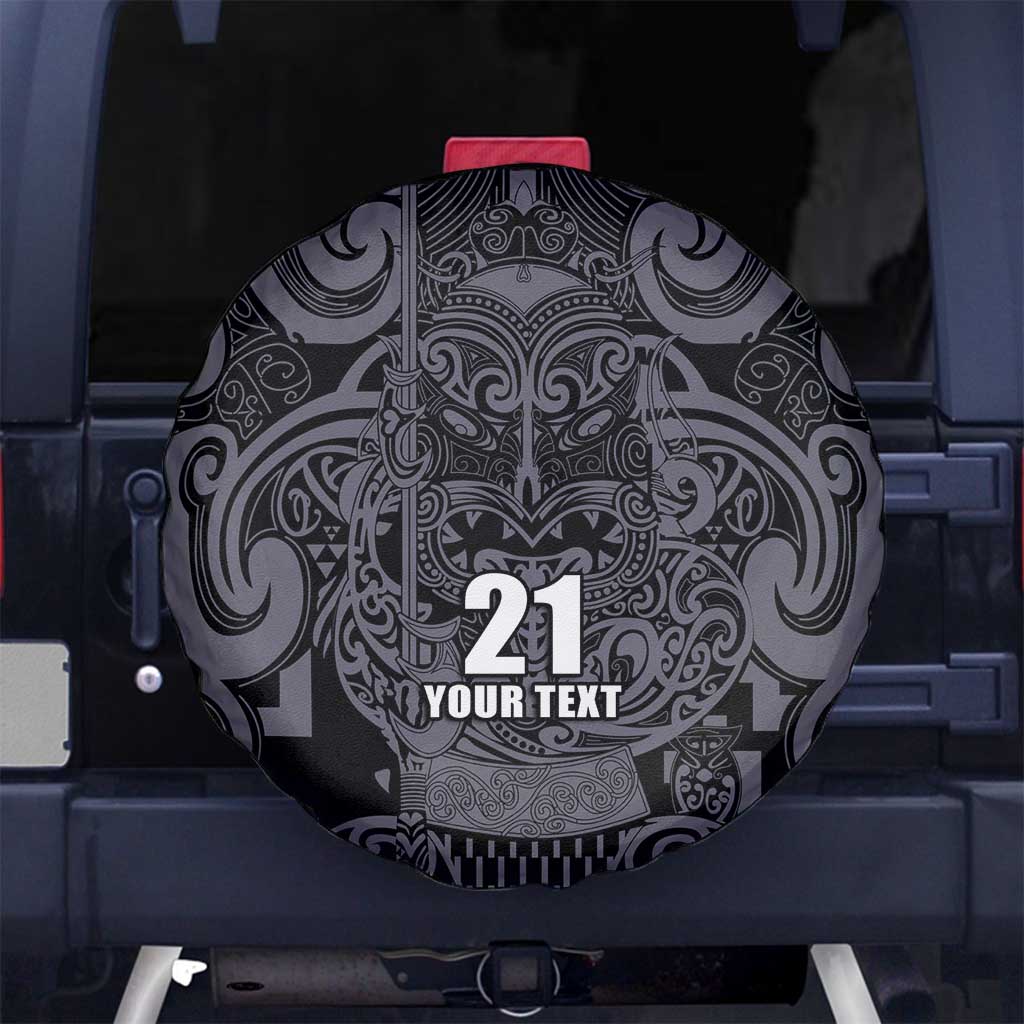 Custom New Zealand Taiaha Maori Spare Tire Cover Minimalist Silver Fern All Black - Polynesian Pride