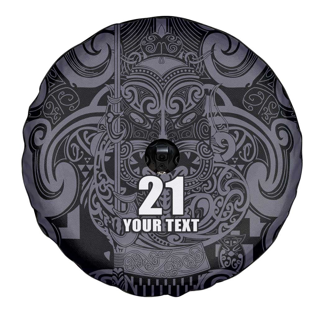 Custom New Zealand Taiaha Maori Spare Tire Cover Minimalist Silver Fern All Black - Polynesian Pride