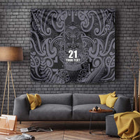 Custom New Zealand Taiaha Maori Tapestry Minimalist Silver Fern All Black LT9 Black - Polynesian Pride