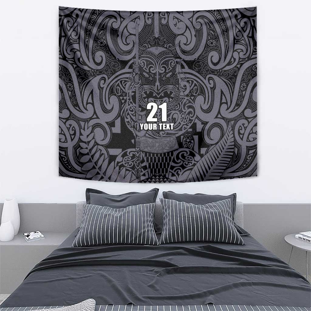 Custom New Zealand Taiaha Maori Tapestry Minimalist Silver Fern All Black LT9 - Polynesian Pride