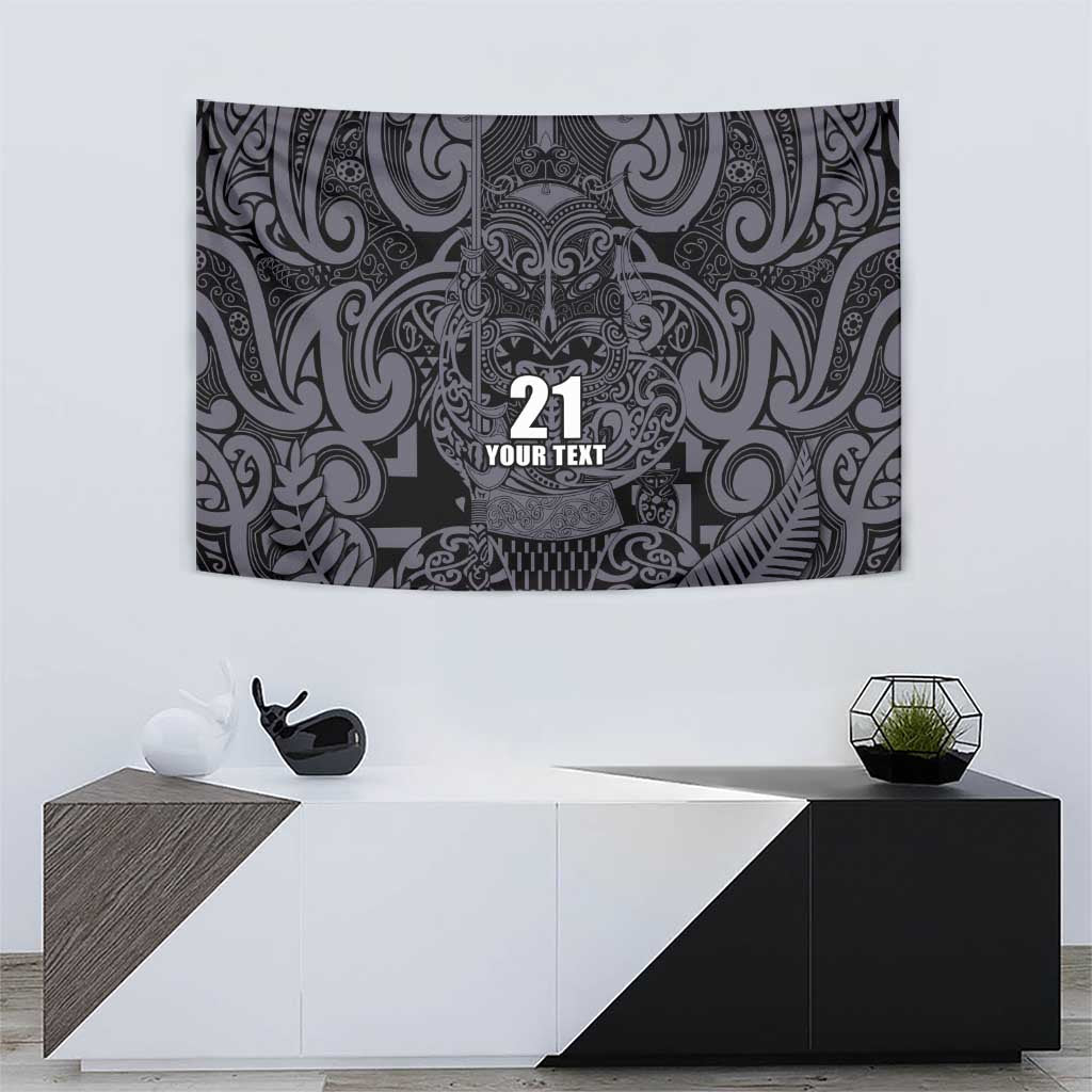 Custom New Zealand Taiaha Maori Tapestry Minimalist Silver Fern All Black LT9 - Polynesian Pride
