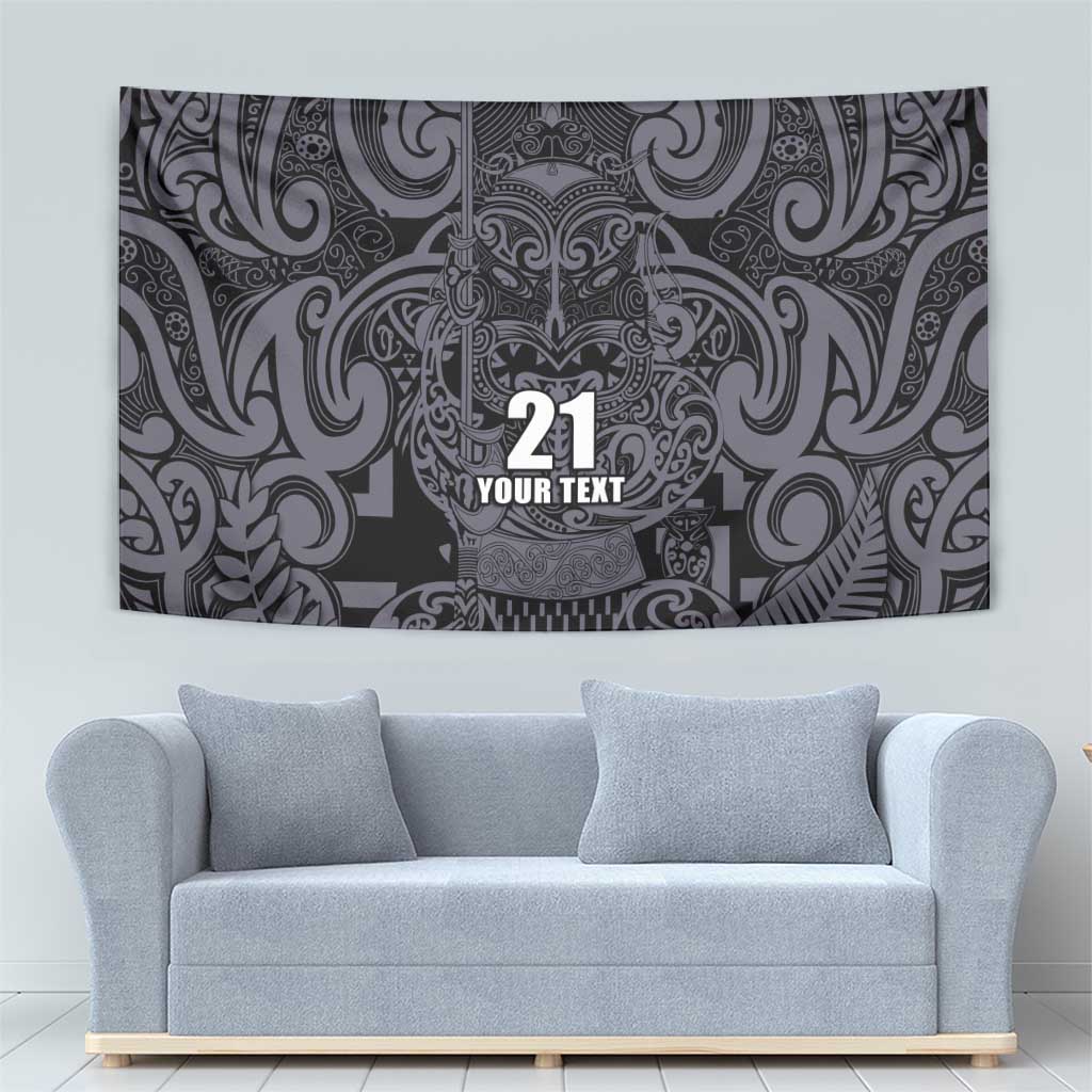 Custom New Zealand Taiaha Maori Tapestry Minimalist Silver Fern All Black LT9 - Polynesian Pride