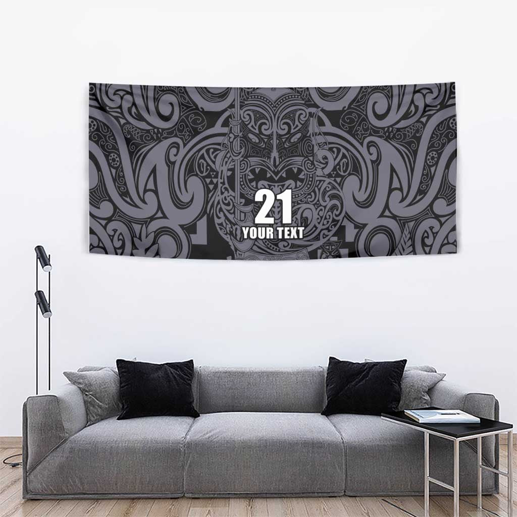 Custom New Zealand Taiaha Maori Tapestry Minimalist Silver Fern All Black LT9 - Polynesian Pride