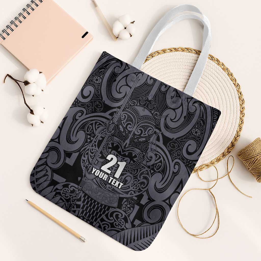 Custom New Zealand Taiaha Maori Tote Bag Minimalist Silver Fern All Black LT9 White Strap One Size Black - Polynesian Pride
