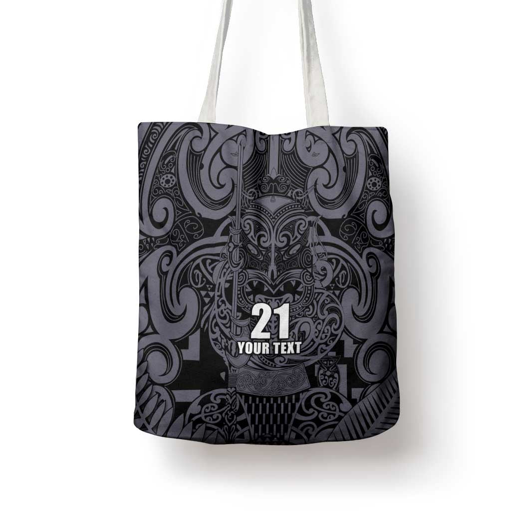 Custom New Zealand Taiaha Maori Tote Bag Minimalist Silver Fern All Black LT9 - Polynesian Pride