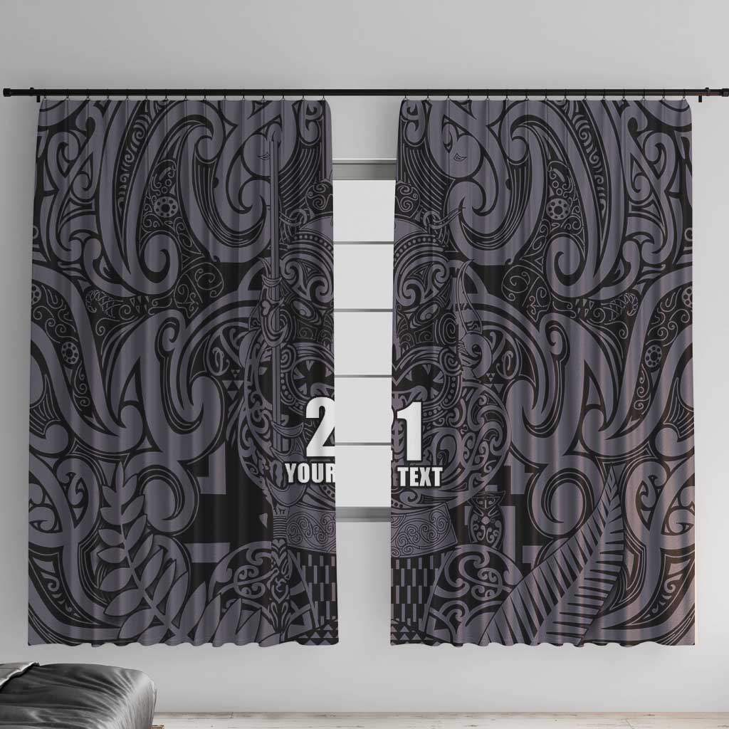 Custom New Zealand Taiaha Maori Window Curtain Minimalist Silver Fern All Black - Polynesian Pride