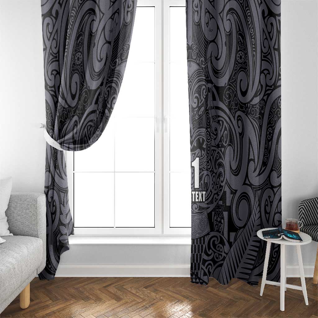Custom New Zealand Taiaha Maori Window Curtain Minimalist Silver Fern All Black LT9 - Polynesian Pride