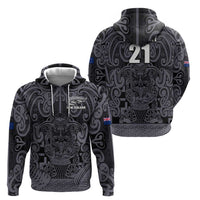 Custom New Zealand Taiaha Maori Zip Hoodie Minimalist Silver Fern All Black LT9 - Polynesian Pride