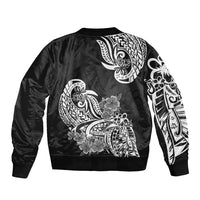 Polynesian Bomber Jacket Pacific Flower Mix Floral Tribal Tattoo Black Vibe LT9 - Polynesian Pride