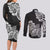 Polynesian Couples Matching Long Sleeve Bodycon Dress and Long Sleeve Button Shirts Pacific Flower Mix Floral Tribal Tattoo Black Vibe LT9 - Polynesian Pride