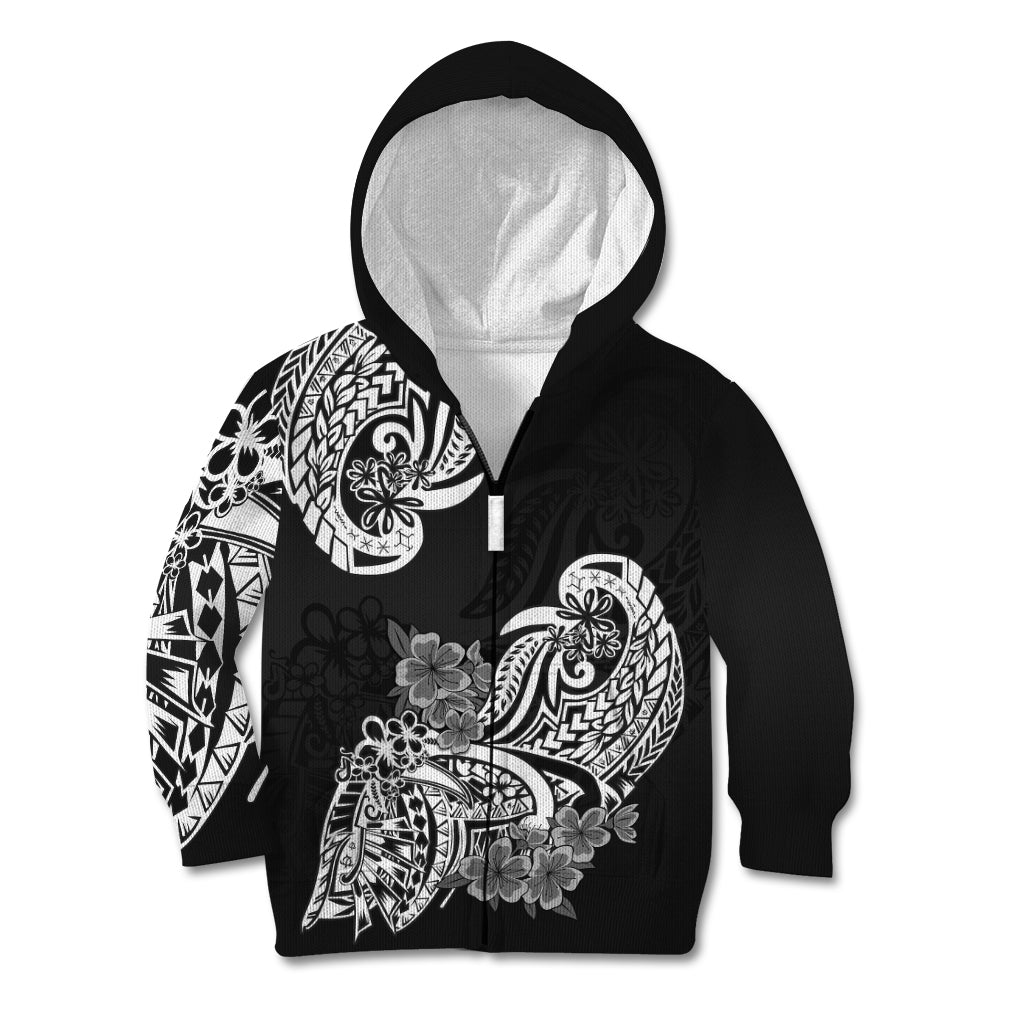 Polynesian Kid Hoodie Pacific Flower Mix Floral Tribal Tattoo Black Vibe LT9 Zip Hoodie Black - Polynesian Pride