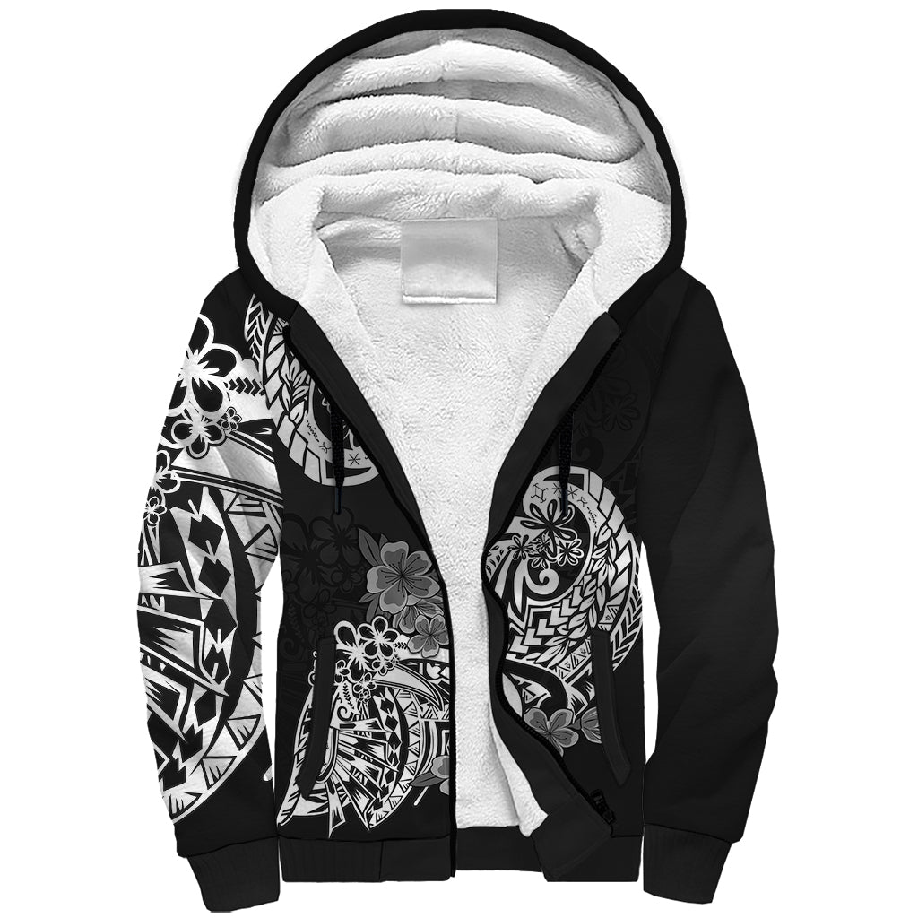Polynesian Sherpa Hoodie Pacific Flower Mix Floral Tribal Tattoo Black Vibe LT9 Unisex Black - Polynesian Pride