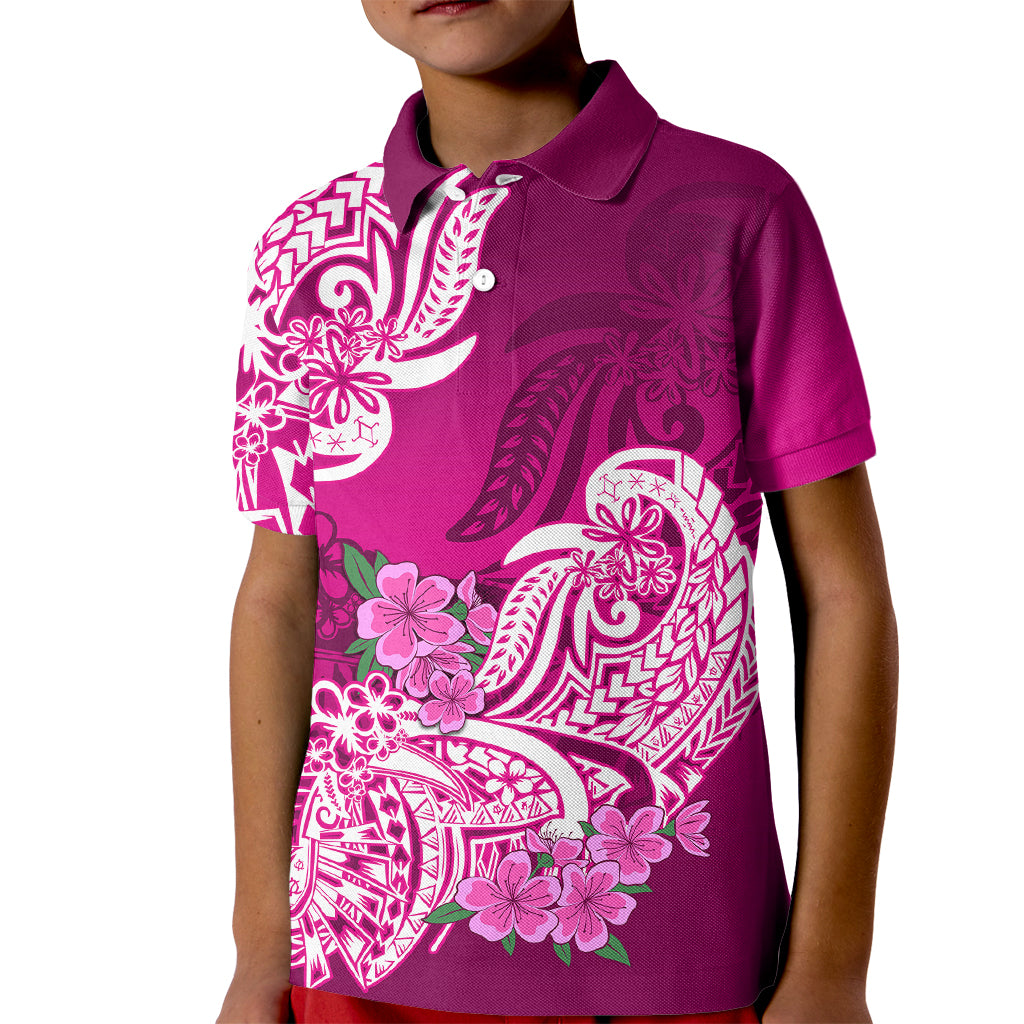 Polynesian Kid Polo Shirt Pacific Flower Mix Floral Tribal Tattoo Pink Vibe LT9 Kid Pink - Polynesian Pride