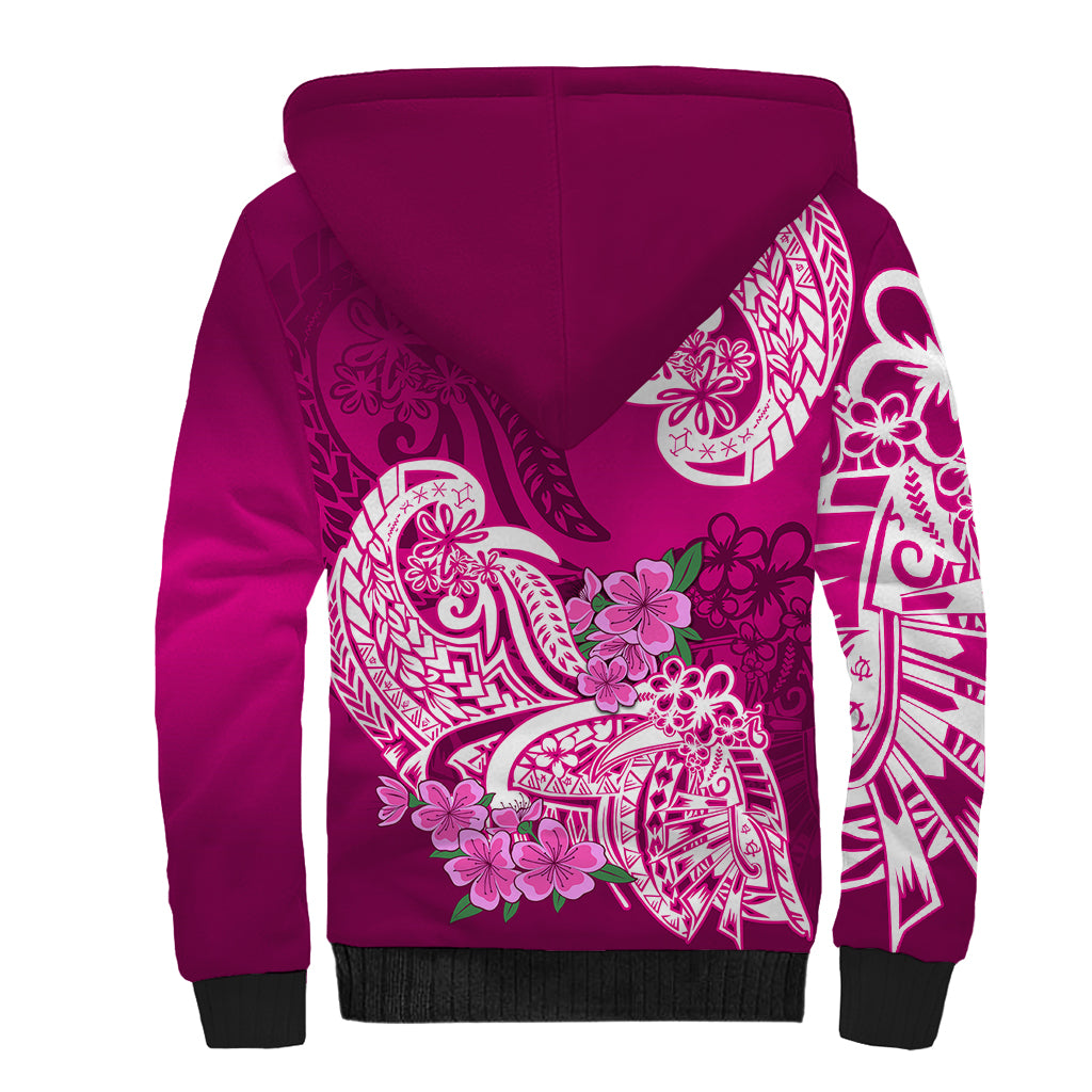 Polynesian Sherpa Hoodie Pacific Flower Mix Floral Tribal Tattoo Pink Vibe LT9 - Polynesian Pride