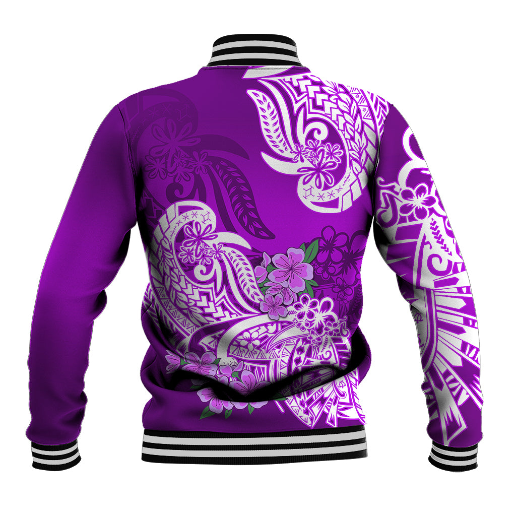 Polynesian Baseball Jacket Pacific Flower Mix Floral Tribal Tattoo Purple Vibe LT9 - Polynesian Pride