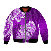 Polynesian Bomber Jacket Pacific Flower Mix Floral Tribal Tattoo Purple Vibe LT9 Unisex Purple - Polynesian Pride