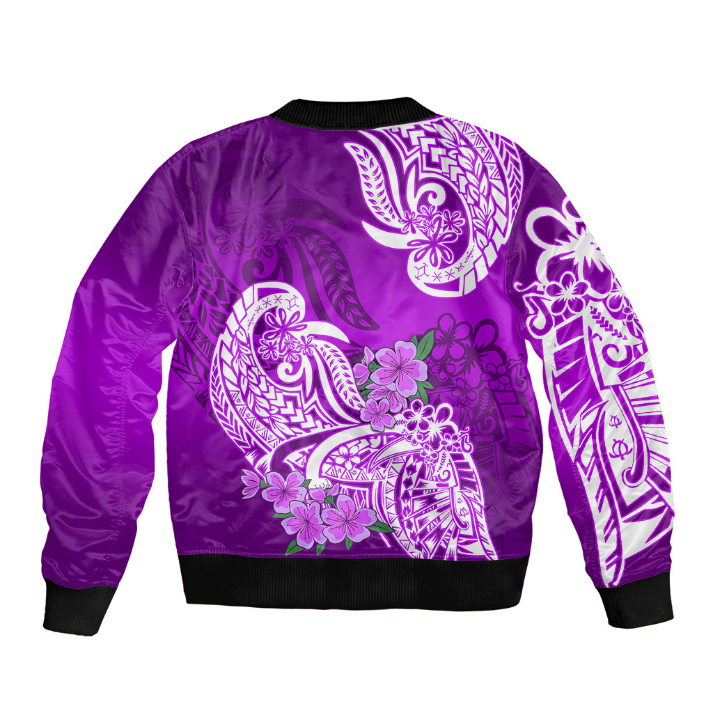 Polynesian Bomber Jacket Pacific Flower Mix Floral Tribal Tattoo Purple Vibe LT9 - Polynesian Pride