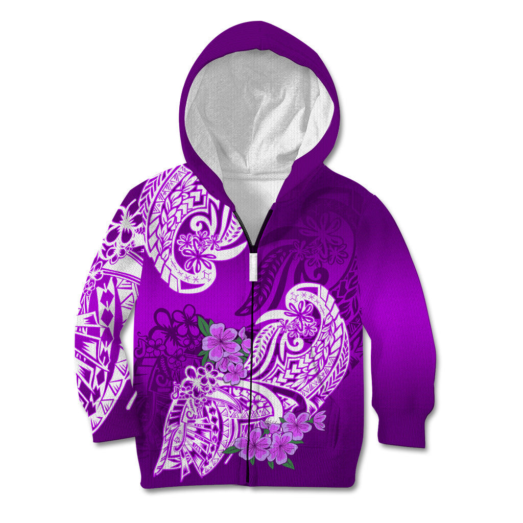 Polynesian Kid Hoodie Pacific Flower Mix Floral Tribal Tattoo Purple Vibe LT9 Zip Hoodie Purple - Polynesian Pride