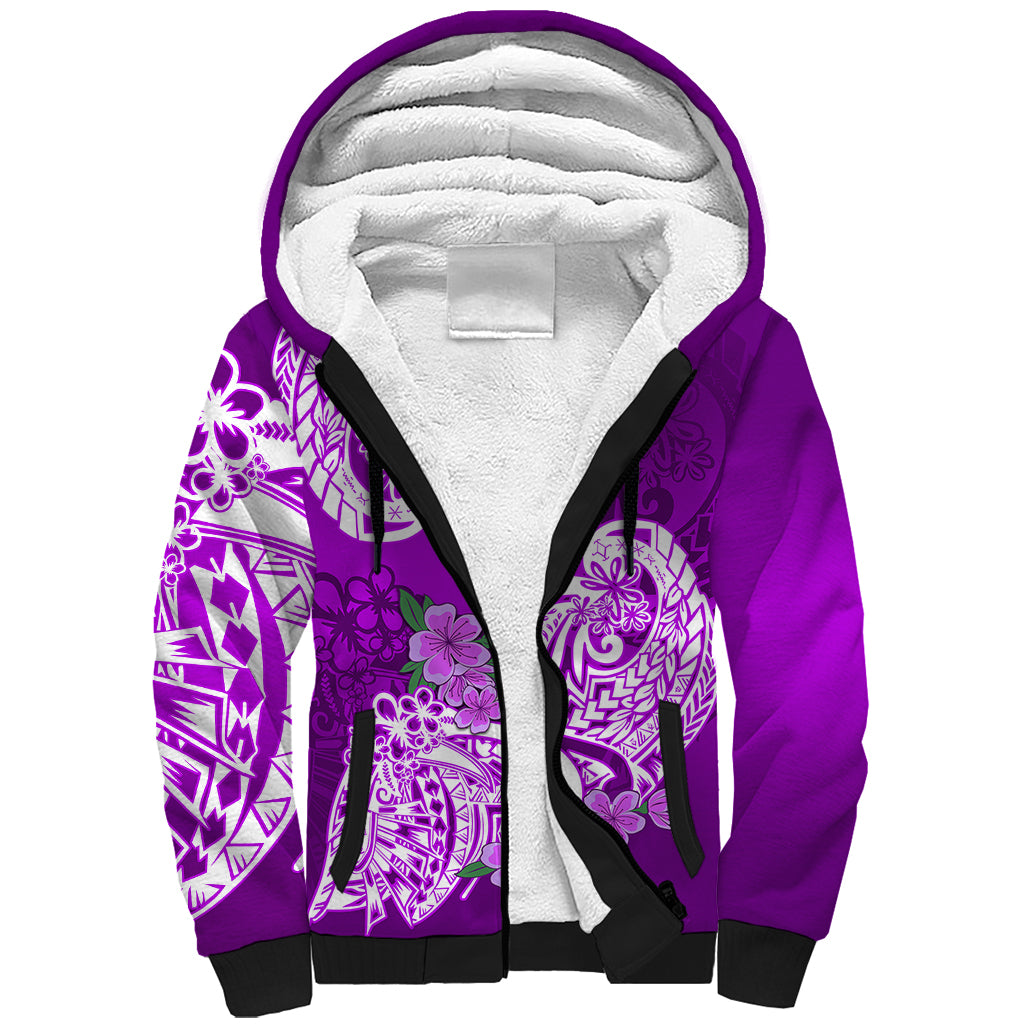 Polynesian Sherpa Hoodie Pacific Flower Mix Floral Tribal Tattoo Purple Vibe LT9 Unisex Purple - Polynesian Pride