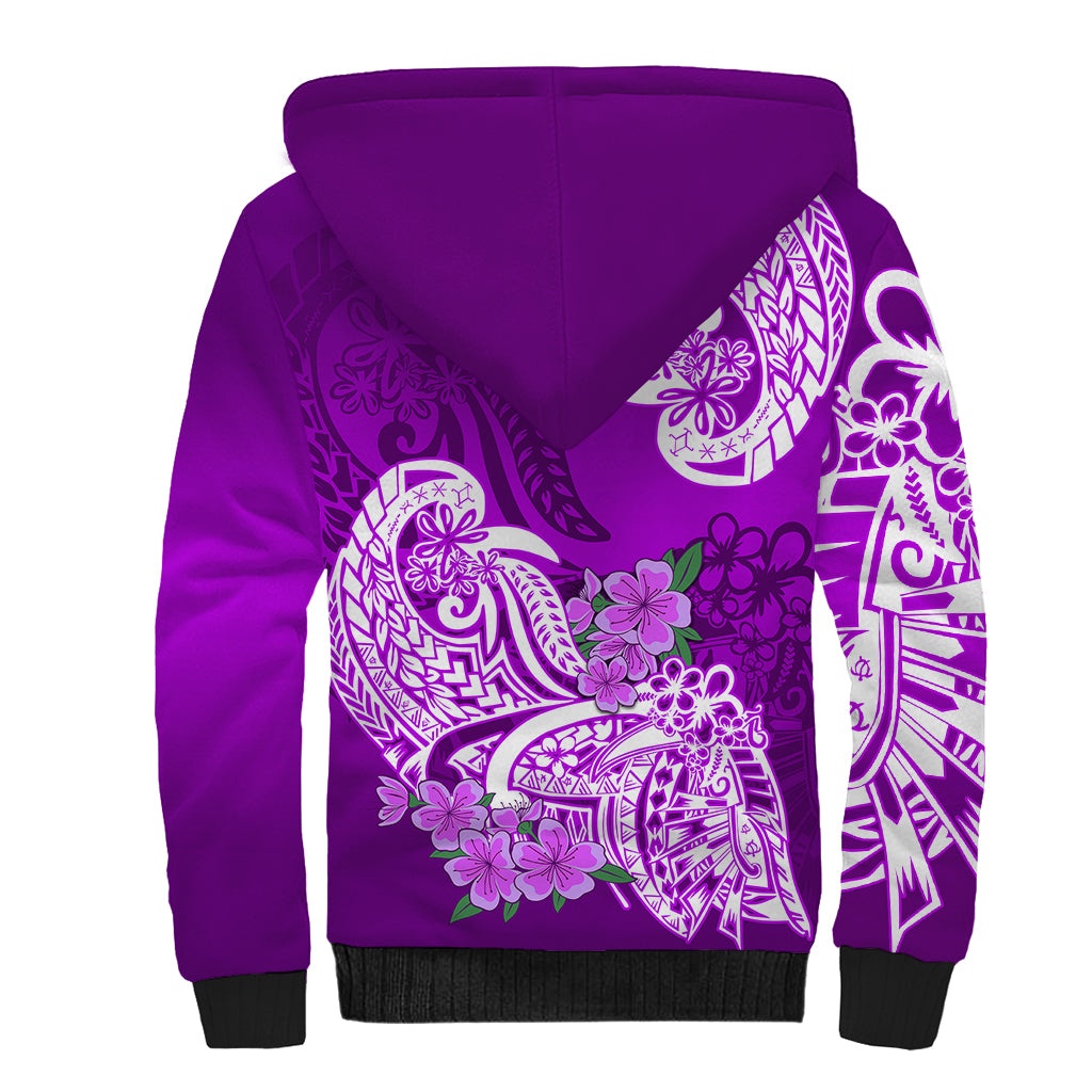 Polynesian Sherpa Hoodie Pacific Flower Mix Floral Tribal Tattoo Purple Vibe LT9 - Polynesian Pride