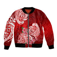Polynesian Bomber Jacket Pacific Flower Mix Floral Tribal Tattoo Red Vibe LT9 Unisex Red - Polynesian Pride
