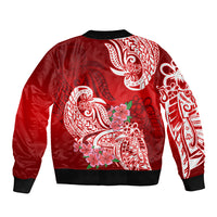 Polynesian Bomber Jacket Pacific Flower Mix Floral Tribal Tattoo Red Vibe LT9 - Polynesian Pride