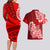 Polynesian Couples Matching Long Sleeve Bodycon Dress and Hawaiian Shirt Pacific Flower Mix Floral Tribal Tattoo Red Vibe LT9 - Polynesian Pride