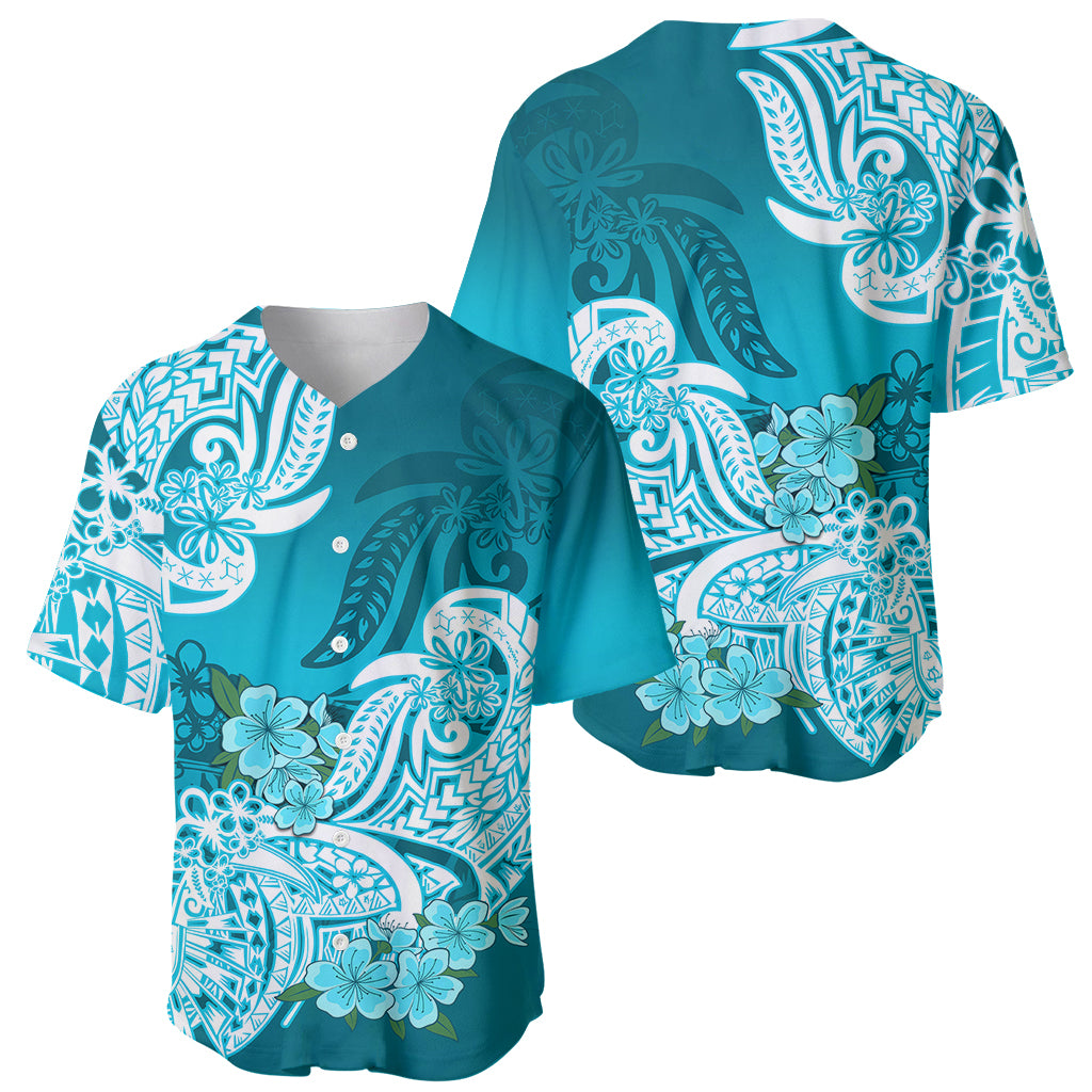 Polynesian Baseball Jersey Pacific Flower Mix Floral Tribal Tattoo Aqua Vibe LT9 - Polynesian Pride