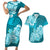 Polynesian Couples Matching Short Sleeve Bodycon Dress and Hawaiian Shirt Pacific Flower Mix Floral Tribal Tattoo Aqua Vibe LT9 Aqua - Polynesian Pride