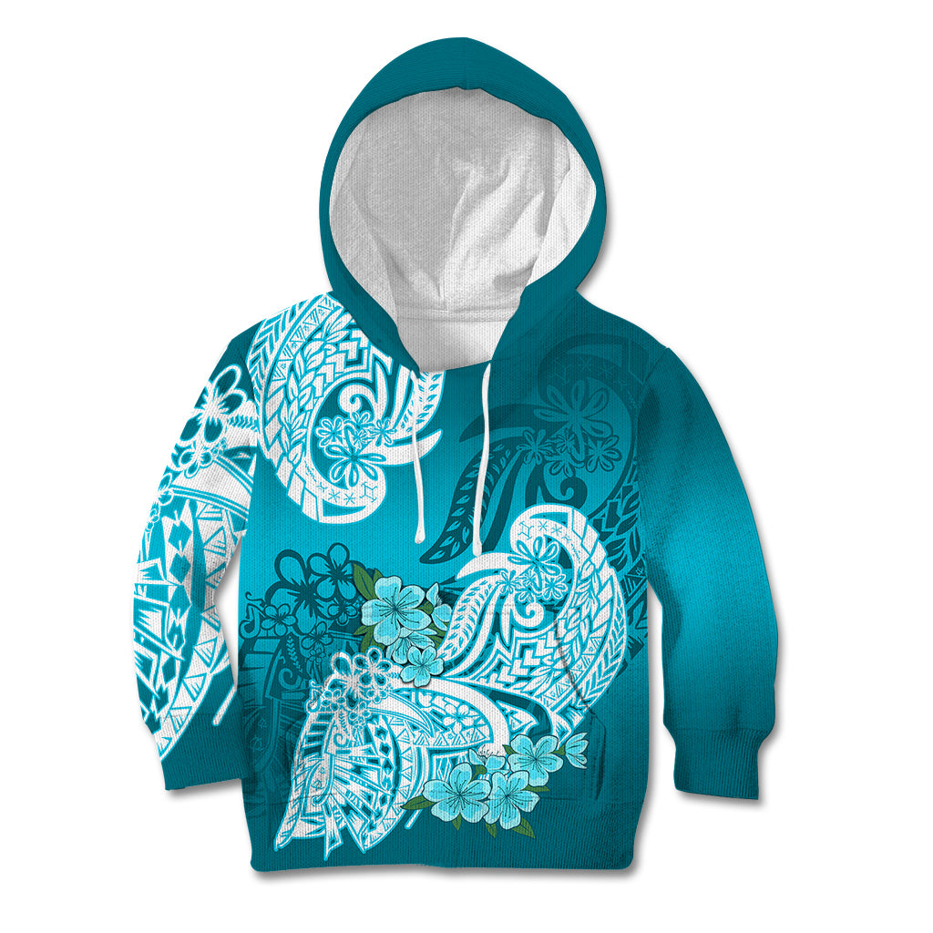 Polynesian Kid Hoodie Pacific Flower Mix Floral Tribal Tattoo Aqua Vibe LT9 Hoodie Aqua - Polynesian Pride