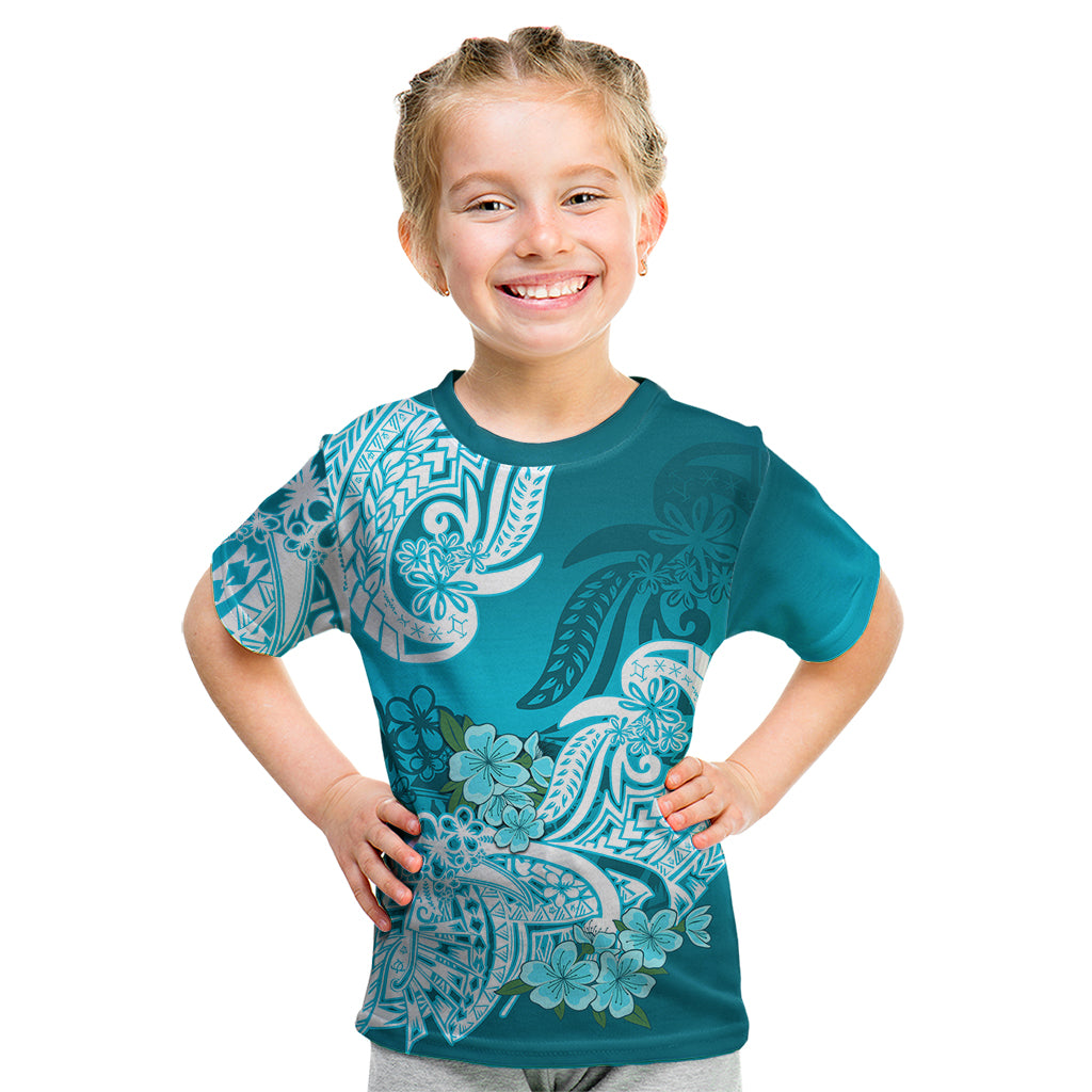 Polynesian Kid T Shirt Pacific Flower Mix Floral Tribal Tattoo Aqua Vibe LT9 Aqua - Polynesian Pride