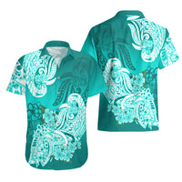 Polynesian Hawaiian Shirt Pacific Flower Mix Floral Tribal Tattoo Turquoise Vibe LT9 - Polynesian Pride