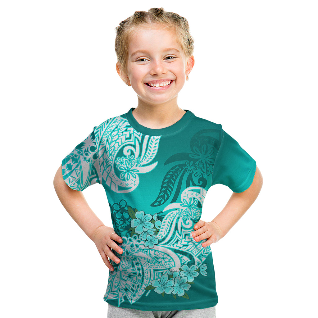 Polynesian Kid T Shirt Pacific Flower Mix Floral Tribal Tattoo Turquoise Vibe LT9 Turquoise - Polynesian Pride