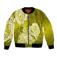 Polynesian Bomber Jacket Pacific Flower Mix Floral Tribal Tattoo Yellow Vibe LT9 Unisex Yellow - Polynesian Pride