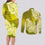 Polynesian Couples Matching Long Sleeve Bodycon Dress and Long Sleeve Button Shirts Pacific Flower Mix Floral Tribal Tattoo Yellow Vibe LT9 - Polynesian Pride