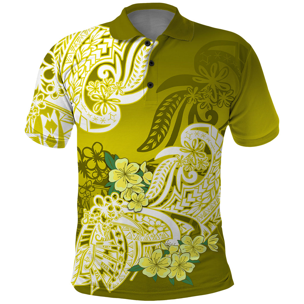 Polynesian Polo Shirt Pacific Flower Mix Floral Tribal Tattoo Yellow Vibe LT9 Yellow - Polynesian Pride