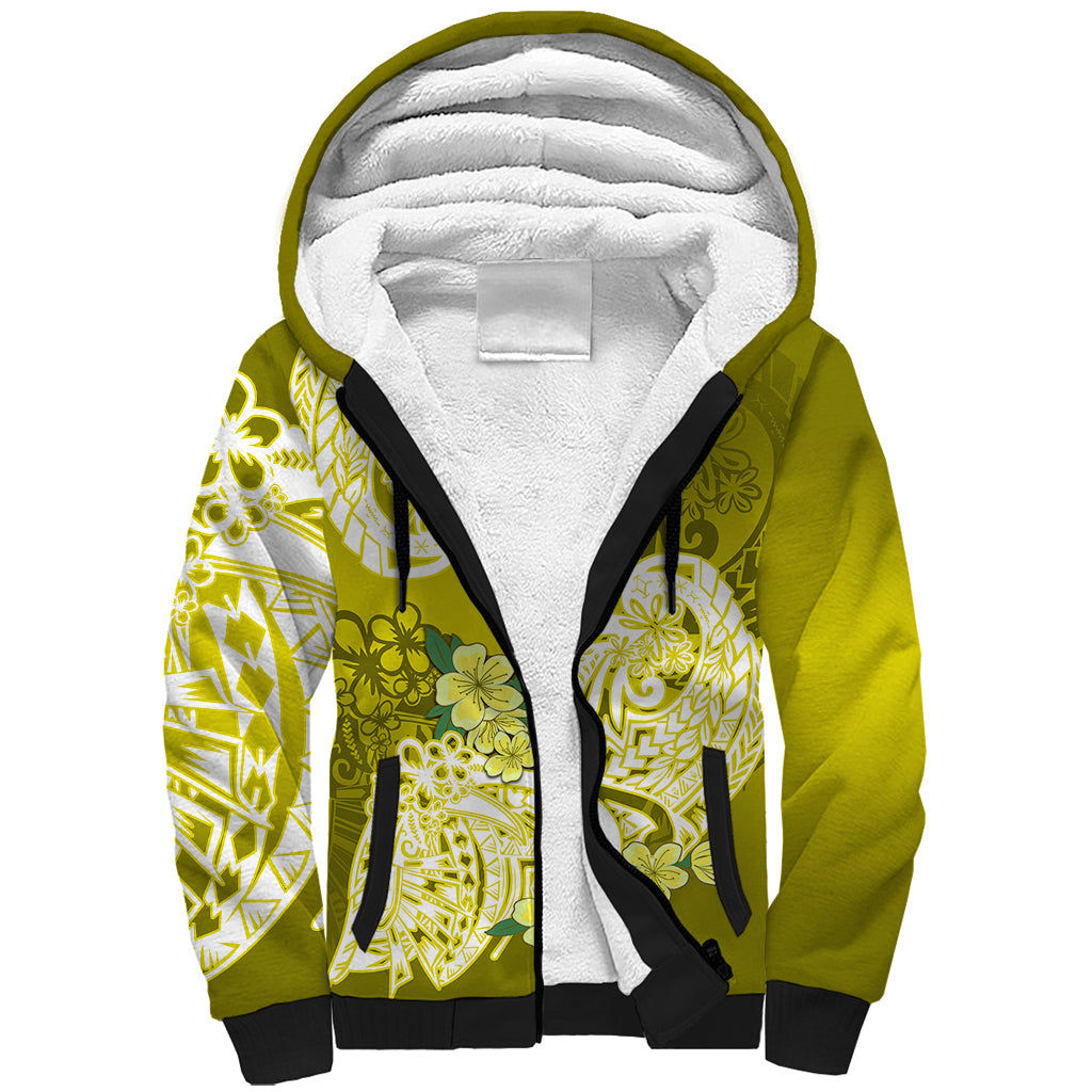 Polynesian Sherpa Hoodie Pacific Flower Mix Floral Tribal Tattoo Yellow Vibe LT9 Unisex Yellow - Polynesian Pride