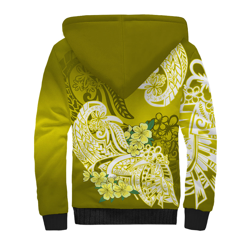 Polynesian Sherpa Hoodie Pacific Flower Mix Floral Tribal Tattoo Yellow Vibe LT9 - Polynesian Pride