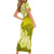 Polynesian Short Sleeve Bodycon Dress Pacific Flower Mix Floral Tribal Tattoo Yellow Vibe LT9 - Polynesian Pride