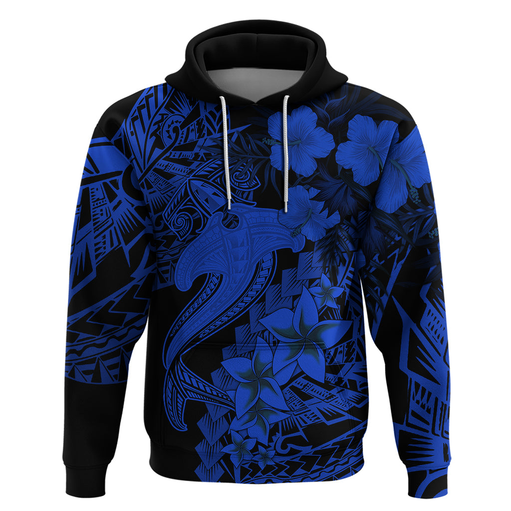 Aloha Hawaii Hoodie Hammerhead Shark Tattoo Polynesian Summer - Blue LT9 Pullover Hoodie Blue - Polynesian Pride