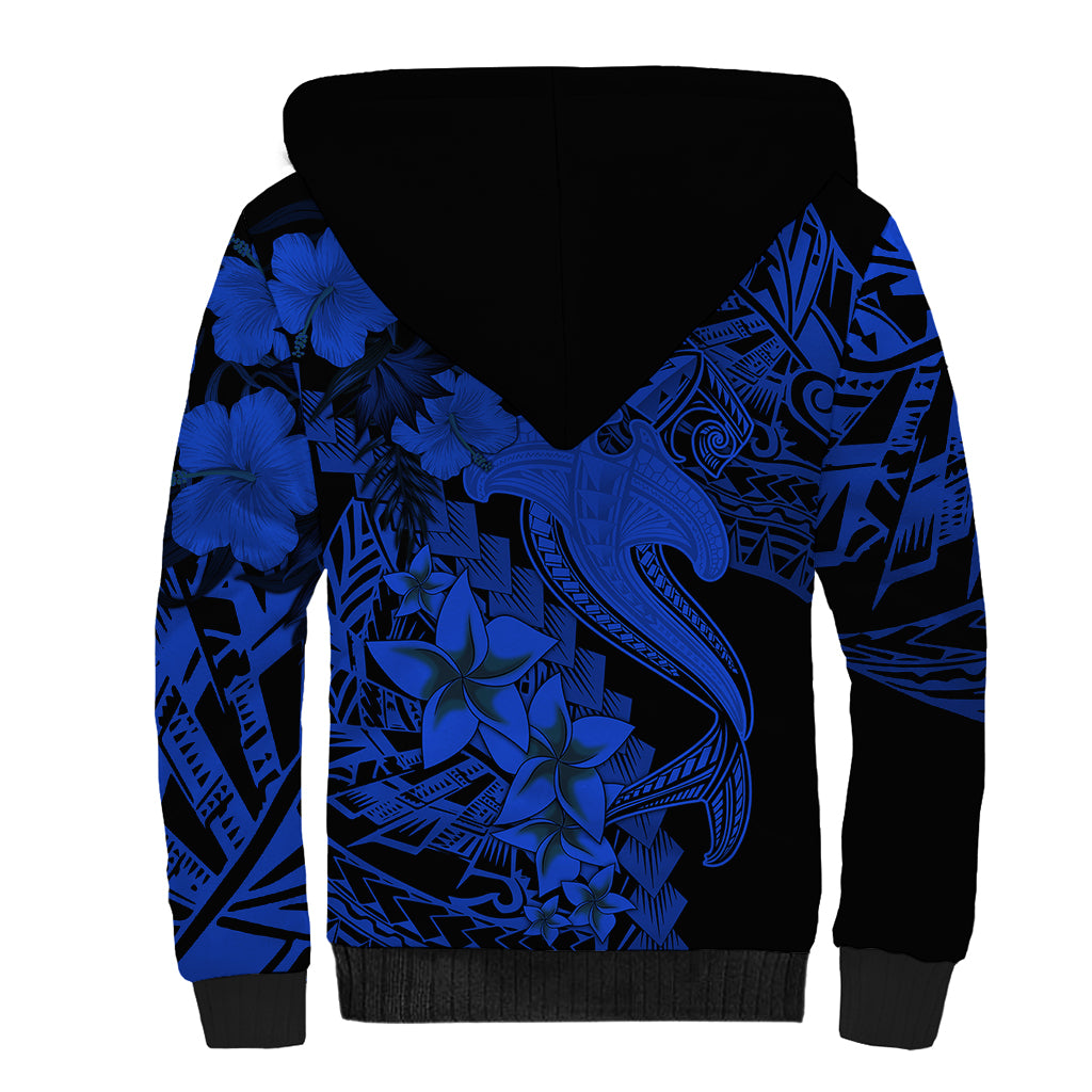 Aloha Hawaii Sherpa Hoodie Hammerhead Shark Tattoo Polynesian Summer - Blue LT9 - Polynesian Pride